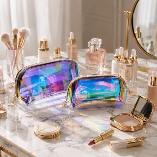 Image of TSA Approved Toiletry Bag Pack of 2 Travel Makeup Bag Clear Cosmetic Bag Make Up Organizer PVC Transparent Make Up Bag Waterproof Clear Zipper Pouches SPF Bags for Women for Toiletries Accessories