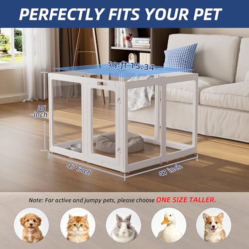 Image of Clear Acrylic Dog Playpen Indoor, Puppy Cat Small Pet Play Pen, Pet Cat Playpen for Rabbits, Dog Fence Crate Kennel Whelping Cage (35 inch, White, 8 Panel)