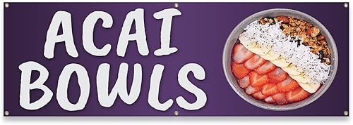 Miniatura 2 de ACAI Bowls  Cartel de 18 x 48 pulgadas  Soporte de concesión para camiones de comida de una cara con ojales  Fabricado en los Estados Unidos