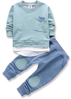 Baby Toddler Clothes – Little Boys Blue Long Sleeve Shirt and Pants 2PC Set