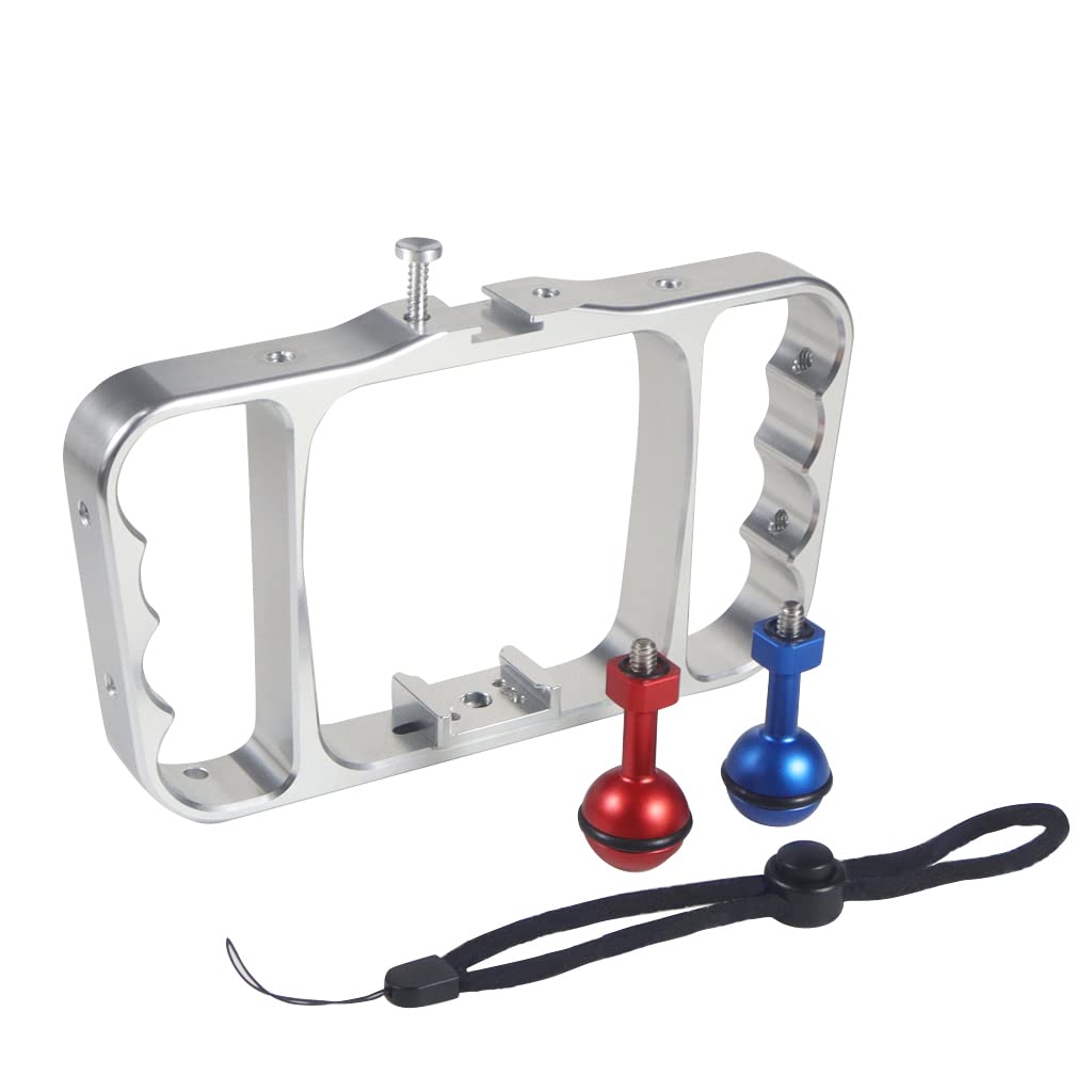 NovelGoal CNC Aluminum Diving Camera Mount Photography Bracket for Action Camera Compatible with GoPro and Hero 13 (Silver)