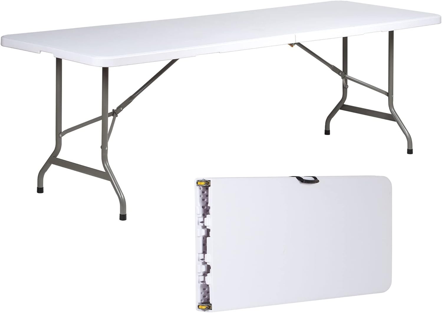 Folding Utility Table, 8ft Fold-in-Half Portable Plastic Picnic Party Dining Camp Table…8' Folding Table Portable Plastic Indoor Outdoor Picnic Party Dining Camp Tables