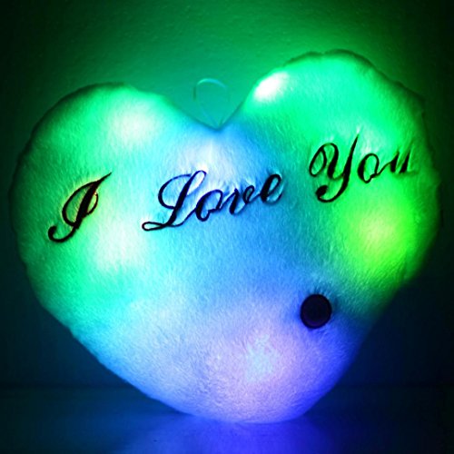 HKFV cojín mágico con iluminación led, con distintas formas, cambia de color, 7 colores, suave, decoración para el hogar, Heart White, 38CMX38CM