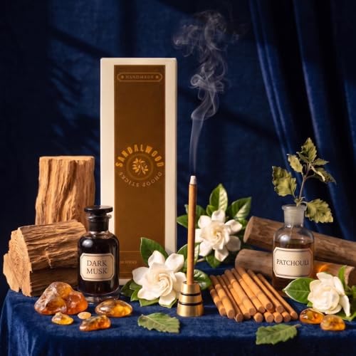 Image of Premium Sandalwood Chandan Dhoop Sticks | Refill Pack of 40 Bamboo-Free Compressed Incense for Home & Meditation | Pooja & Rituals (Sandalwood) Stand not Included