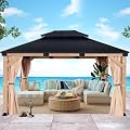 CHARMELEON 12x14 Cedar Wood Gazebo,Heavy Duty Patio Gazebo with Metal Roof,Permanent Hardtop Gazebos Pavilion with Mosquito Netting and Curtains for Backyard,Outdoor,Deck,Garden,Porch