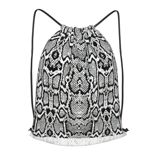 TTIGLHOH Mochila con cordón de piel de serpiente, color negro y blanco, bolsa de almacenamiento de poliéster para gimnasio, viajes, Negro, S