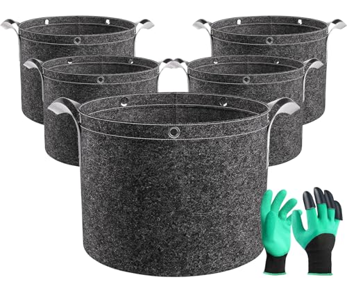 RDDAIPE 5 Bolsas de Cultivo 30L con Guantes, Grandes Bolsas de Cultivo para Plantas No Tejidas, Bolsas para Plantar Patatas, Bolsa de Plantación para Patatas,Tomates, Plantas,Fresas,Verduras,Flores