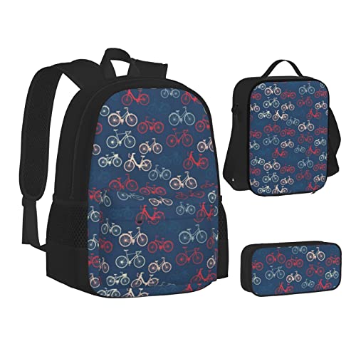 ASEELO Ensemble de 3 sacs à dos de vélo légers avec sac à déjeuner et trousse à crayons pour enfants, Vélos, taille unique