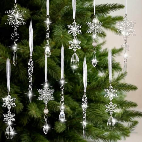 18 PCS Crystal Christmas Ornaments Snowflake Ornaments for Tree Decorations