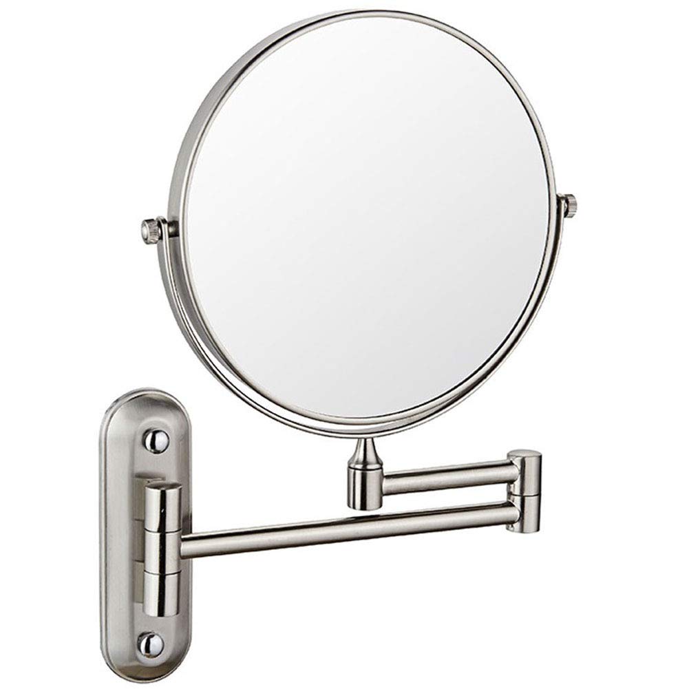 SaryEdge Wall Mounted Mirror, 3X Magnification + Normal Bathroom Shaving Mirror Double-sided Magnifying Makeup Vanity Swivel Mirror, 6 Inch Extendable Arm, Chrome Finished,Nickel,Nickel Brushed-1X/5X