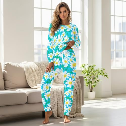Image of Women's Pajamas Set Soft 2 Piece Loungewear Long Sleeve Pj Set Matching Sleepwear with Pockets for Women Plus Size