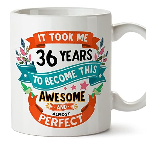 MUGFFINS Tazas 36 Cumpleaños - En Inglés - It took me 36 years to become perfect - 11 oz - Regalo original y divertido