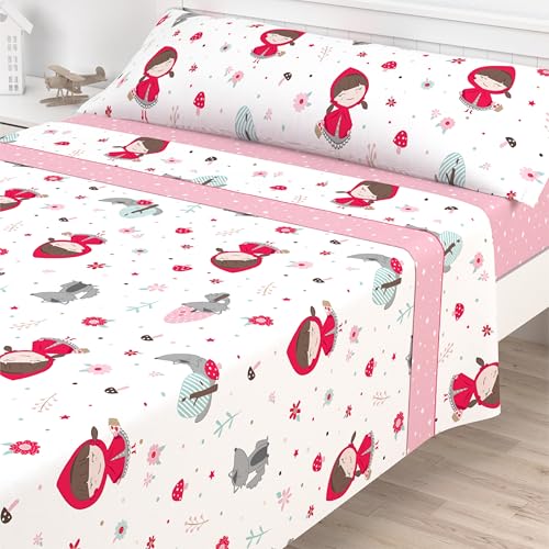 Liniva Home Juego de Sábanas Infantiles Algodón/Poliéster (Caperucita, 105 cm)
