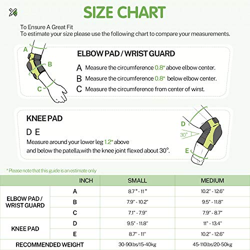 image for Gonex Kids Skateboard Knee Pads Elbow Pads with Wrist Guards, Skate Pa