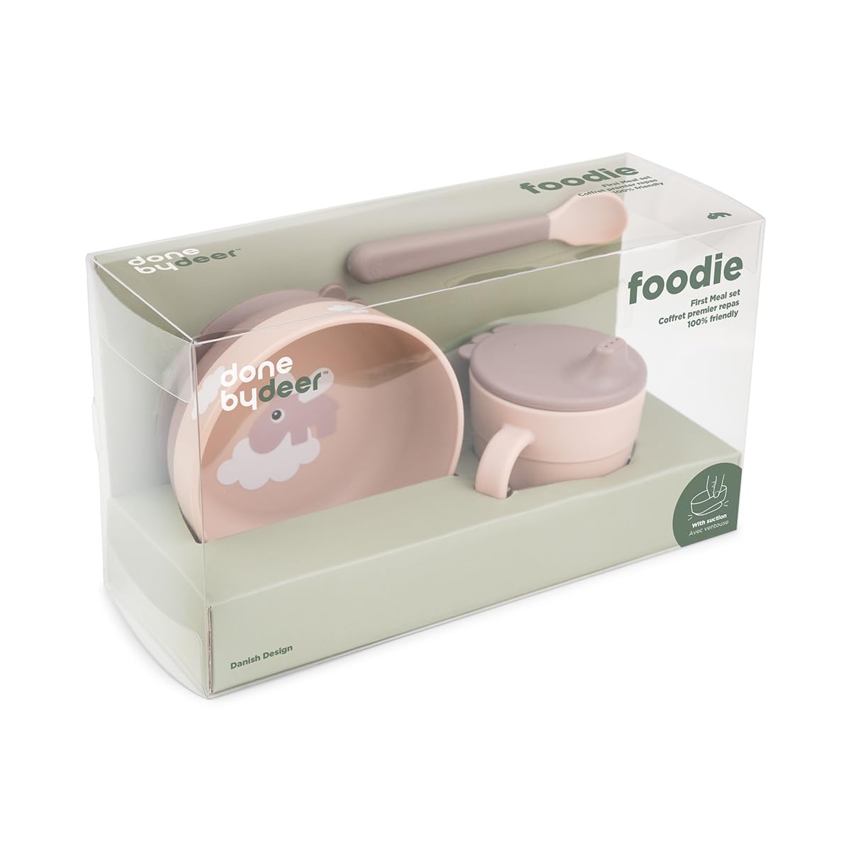 Done by Deer Foodie Coffret Repas Bebe - Set avec Bol Ventouse, Tasse Verseur & Cuillère Ergonomique - Vaisselle Bebe Compatible Micro-Ondes & Lave-Vaisselle