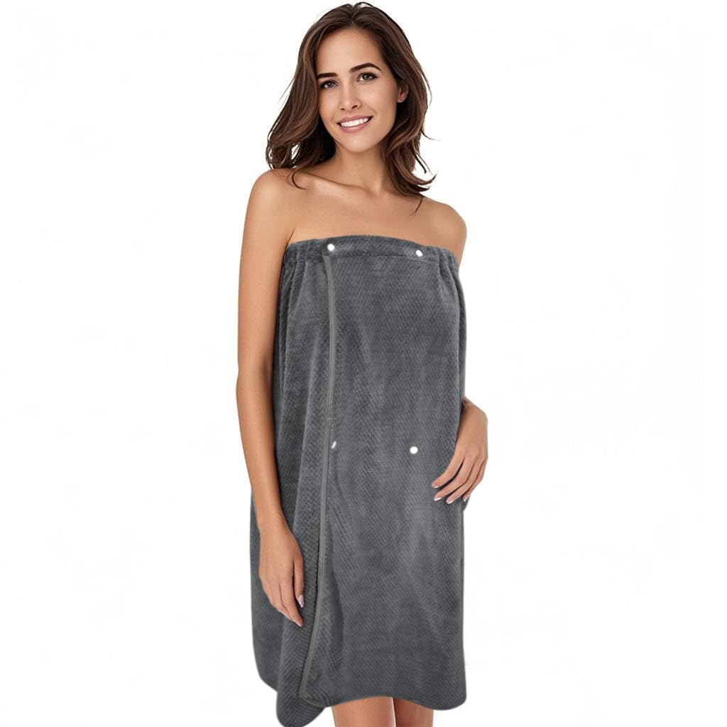SINLAND Women's Spa Wrap Microfiber Lightweight Knee Length Bath Body Wrap Shower Towels with Adjustable Closure 32 Inch x 60 Inch Dark Grey