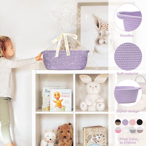 Image of CHICVITA Gift Basket Empty with Bags & Ribbon for Baby Shower, Purple