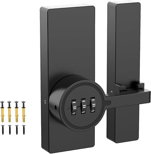 Miniatura 8 de Cerradura de puerta de granero adhesivo de 180 grados, cerraduras de gabinete con combinación, cerradura de puerta deslizante sin llave con