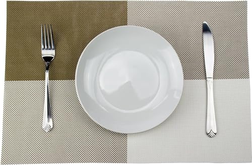 Image of Potency Table Mats Set of 4, Woven Placemate for Dining Table, Heat-Resistant Placemats Stain Resistant Anti-Skid Washable PVC Table Mats,Vinyl Placemats for Dining Kitchen Restaurant Table(K-Apricot)