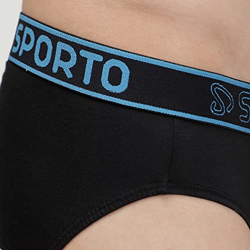 Image of sporto Men's Solid Cotton Brief with Soft Elastic Waistband (Pack of 3) Black