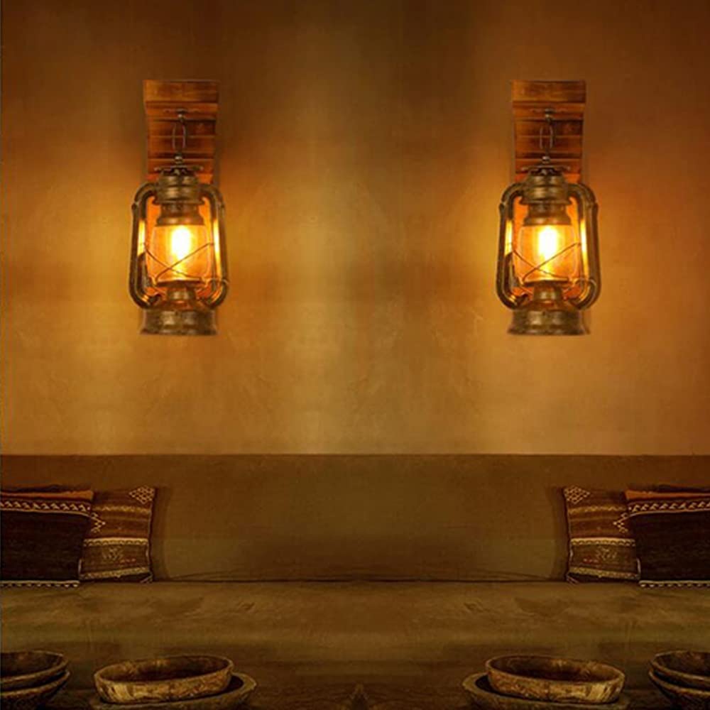 Lámparas De Pared Antiguas De Madera Aplique Metálica Retro Pantalla De Vidrio Lámpara De Pared Interior para Villas Rurales Dormitorio Sala De Estar Mesa De Comedor Barra Cafetería Marrón