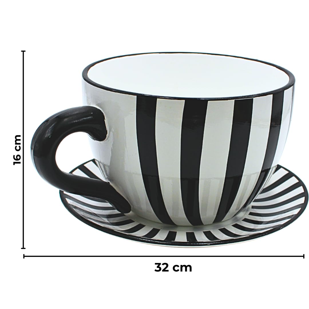 Dekohelden24 Vaso da fiori XXL, con manico in ceramica, motivo a righe, 34 x 28 x 16 cm (lunghezza x larghezza x altezza).