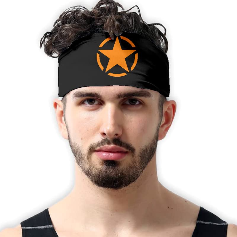 Star Logo Headband Men Wicking Sweatbands Workout Yoga Running/Gym Tennis/Cricket/Other Sports (Black,Orange)