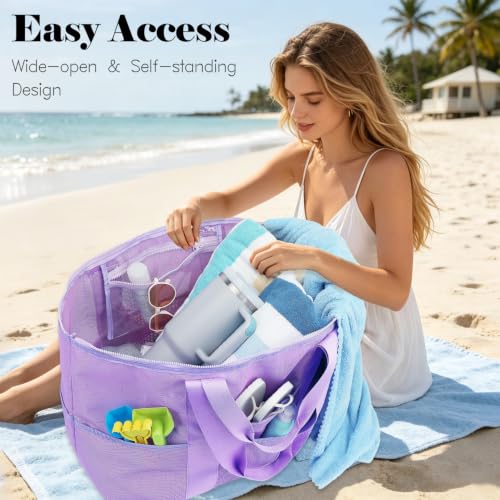 Image of Fammart Large Mesh Beach Bag for Women, Oversized Beach tote Swim Pool Bag