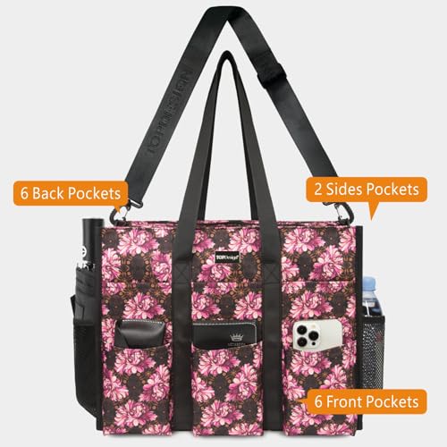 Image of TOPDesign Utility Water Resistant Tote Bag with 22 Pockets, Zipper Closure