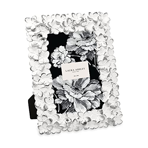 Image of Laura Ashley 4x6 White & Silver Flower Textured Picture Frame w /Easel