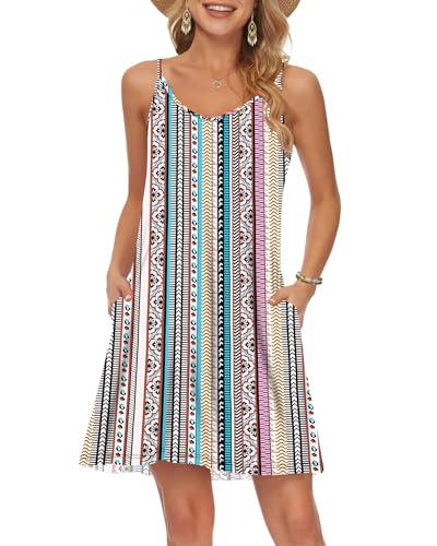 Image of MISFAY Women's Summer Spaghetti Strap Casual Beach Cover Up Dress with Pockets