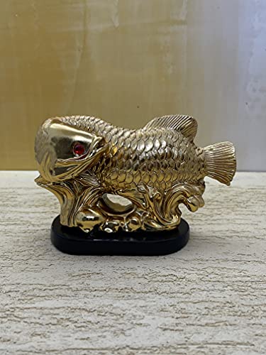 Image of Fengshui Exclusive Small Size Set of 1 Polyresin Golden Arowana Fish Looking Back Showpiece for Office Decor, Home Decoration (AF-2561)