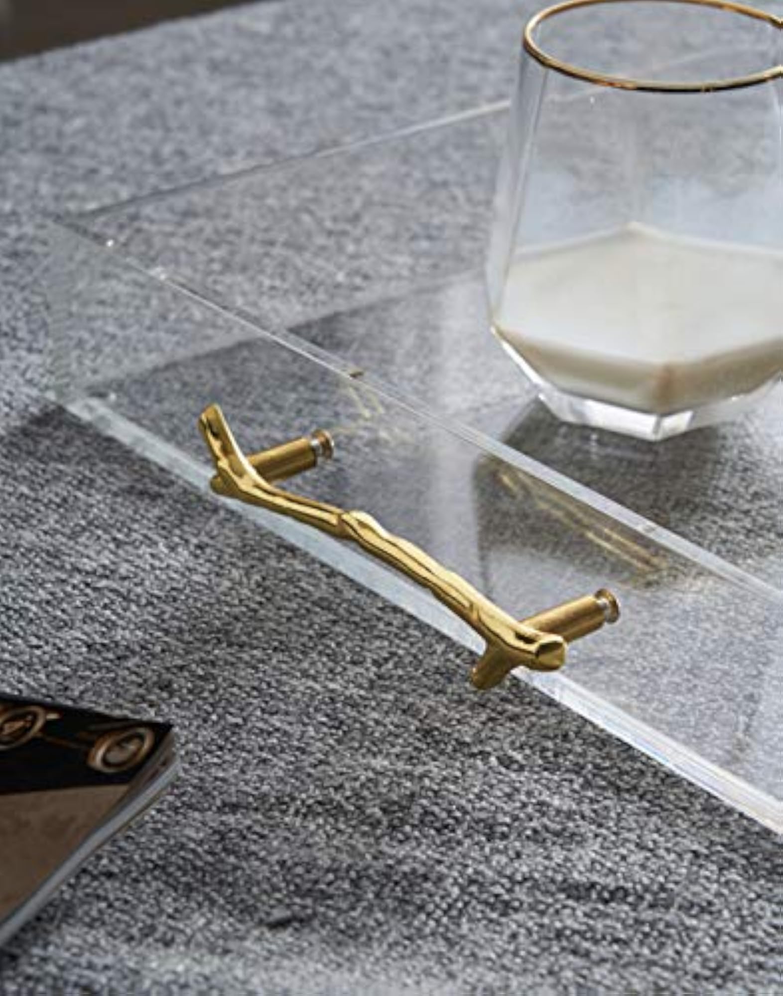 Clear Acrylic Serving Tray with Decorative Metal Handle