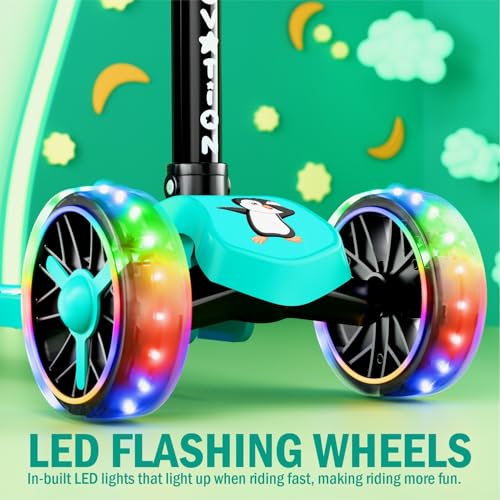 Image of 3 Wheel Kick Scooter for Kids of Age 3-8 Years, All PU 3 Wheel 3 Level Height Adjustment, Light Weight 50kgs Weight Capacity for Kids (Mint LED Light)
