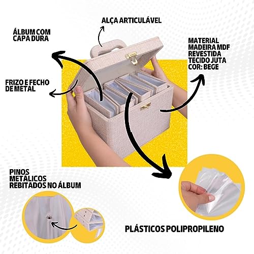 Maleta para 600 Fotos - 6 Álbuns fotográficos 10x15 JUTA BEGE Adulto Baú Box Luxo