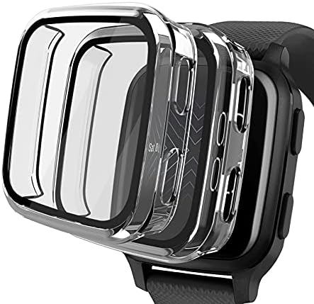 2 Packs Hard PC Case Compatible with Garmin Venu Sq Screen Protector Built in 9H Tempered Glass, NAHAI Full Cover Bumper All Around Anti-Scratch Shell for Garmin Venu Sq Music Smartwatch, Clear/Clear