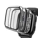 2 Packs Hard PC Case Compatible with Garmin Venu Sq Screen Protector Built in 9H Tempered Glass, NAHAI Full Cover Bumper All Around Anti-Scratch Shell for Garmin Venu Sq Music Smartwatch, Clear/Clear