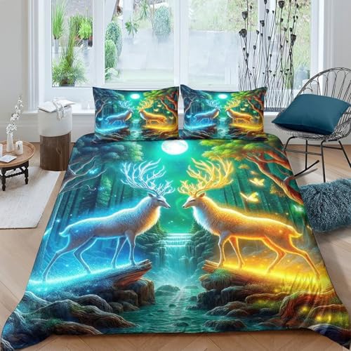 Linge de lit cerf 3D King housse de couette microfibre avec fermeture éclair