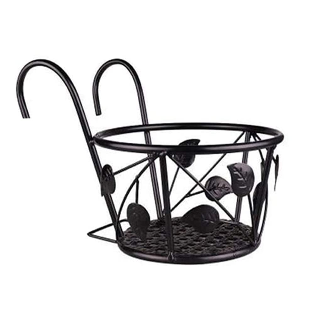 Hushui Black Hanging Railing Iron Planter Baskets Flower Pot Holder,Hanger Metal Fence Rail For Patio Balcony Porch Fence