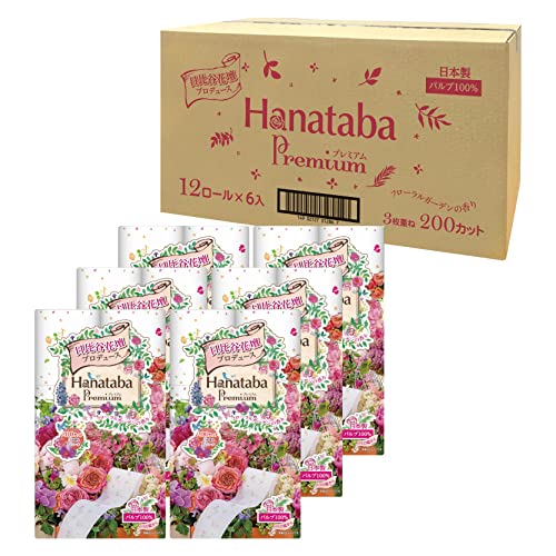 Made-In-Japan Hanataba Premium Toilet Paper, 12 Rolls, 3-Ply Bath Tissue, 6 Packs Of 12 Rolls, 200 Sheets Per Roll #TOP28