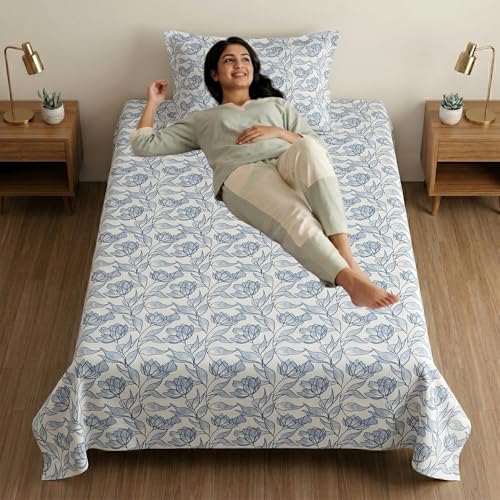 Image of Mafatlal 186 TC Metro Cotton Single Bedsheet | 90 x 60 Inch|Soft, Breathable & Lightweight | with Matching Pillow Cover