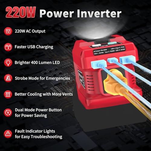 Image of 220W Power Inverter Compatible with Milwaukee 18V Battery, Tool Only