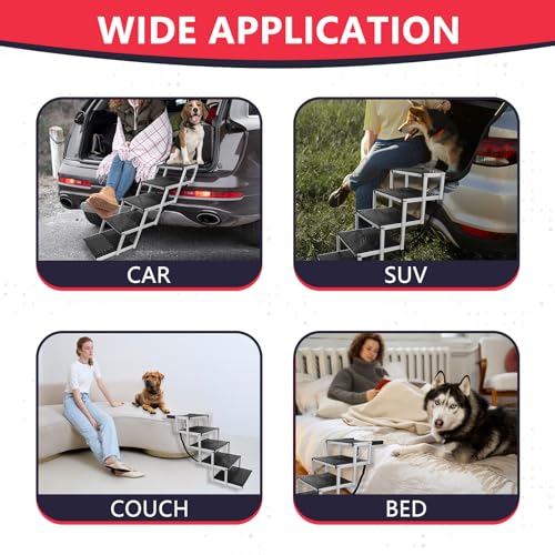 PENSUN Dog Ramps with Nonslip Surface Portable Folding Pet Stairs for Car, SUV and Trucks Foldable Truck Ramp Stairs for Small to Large Size Dogs Up to 250LBS - Thumbnail 6