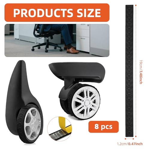 Adhesive Silicone Luggage Wheel Covers 8 Pack, Cuttable Silent Protection Suitcase Wheel Protection Covers,Fits Most Suitcases & Office Chair Casters,Durable, Shock Absorption, Waterproof (Black)2