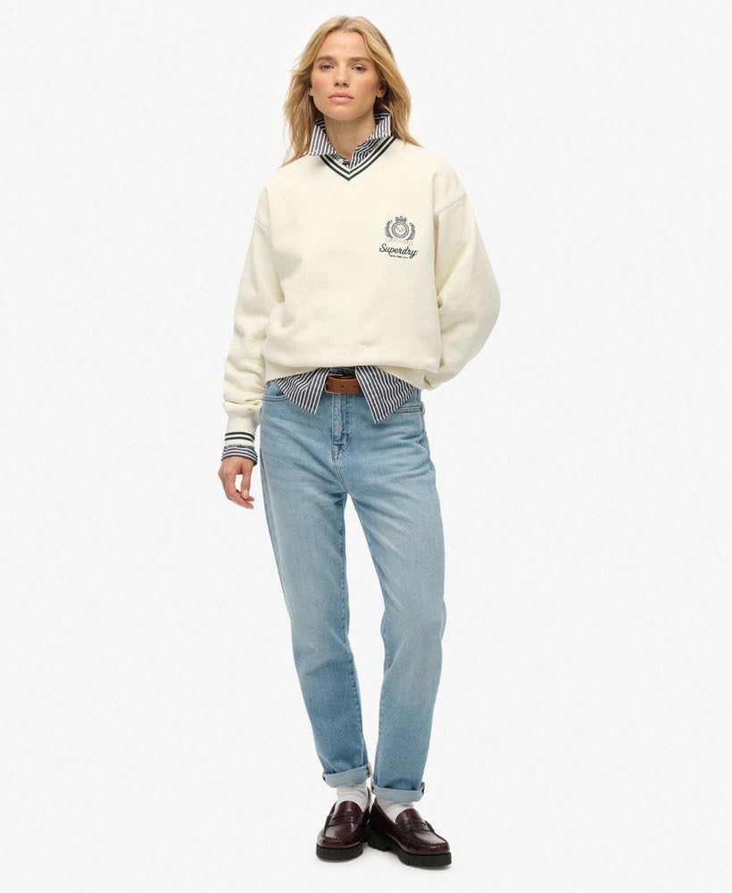 Superdry Country Club damska bluza z dekoltem w serek, biała wełna 42