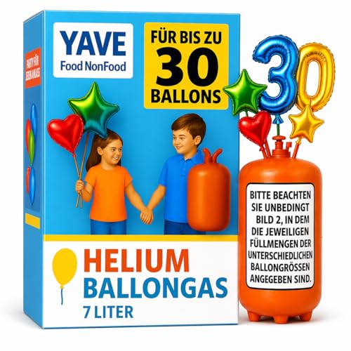 Helium Ballongas für bis zu 30 Ballons Helium Gasflasche mit Füllventil für Luftballons Party Geburtstag Hochzeit YAVE