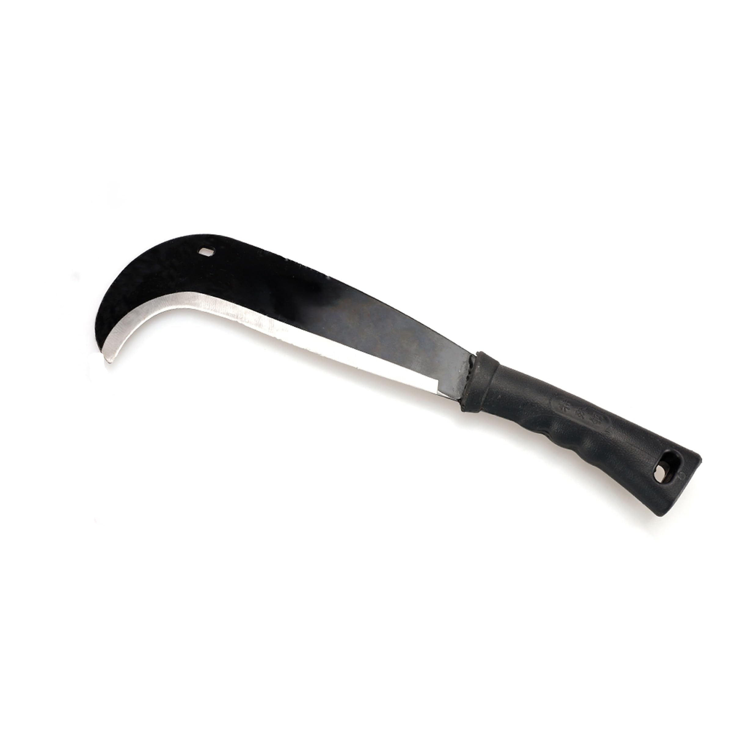 Coltello a Roncola 35cm, Lama 21cm Acciaio, Manico Plastica Nero, Ideale per Lavori da Giardino