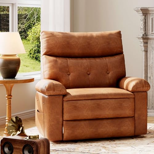 GarveeHome Recliner Chair - PU Leather Manual Recliner for Adults, Lazy Chair with 1.5X Sponge Comfort Arm and Back for Living Room, Bedroom