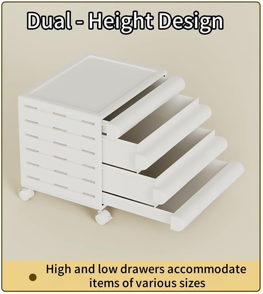 Mobile File Cabinet with Wheels, 8-Tier Versatile Under Desk Storage, White Filing Storage Solution for Home Office Organization and Easy Access