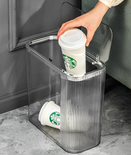 Image of Sooyee Clear 14 Liter Bathroom Trash Can with Lid,3.9 Gallon Garbage Can with Press Type Lid,Trash Bin for Bathroom,Powder Room,Bedroom,Kitchen,Craft Room,Office